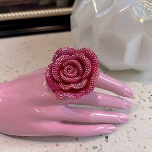 Chunky Large Rose Crystal Flower Statement‎ Ring